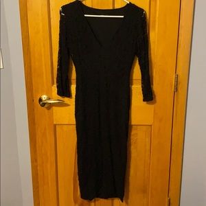 ASOS Midi V Neck Lace Bodycon Dress - Black / US 8